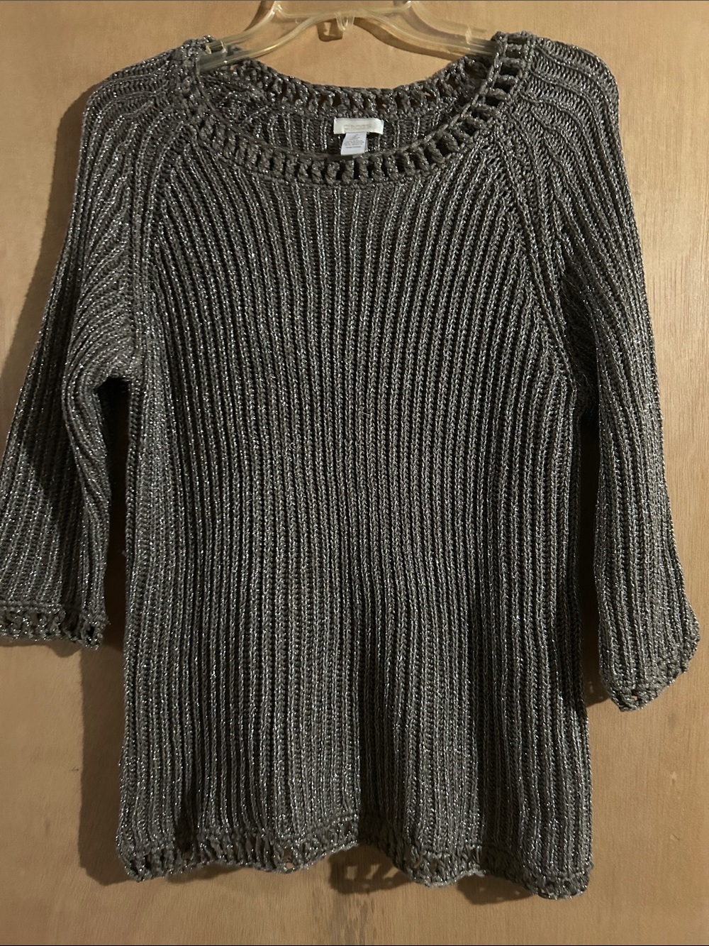 Chico's Shimmery Charcoal Ribbed Scoop-Neck Sweater